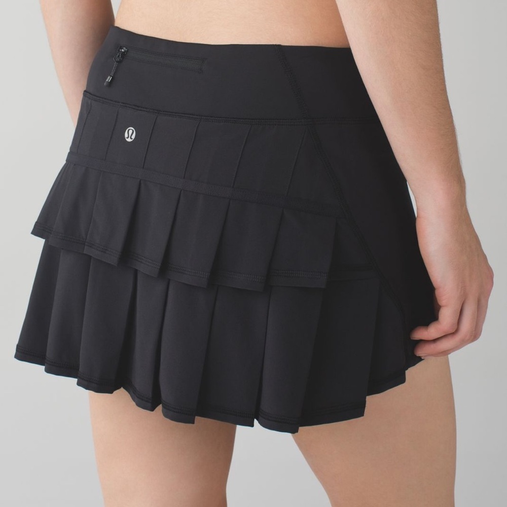 Lululemon Sz 8 tall PACE SETTER Black Tennis Running Gym Skirt Skort Athleisure